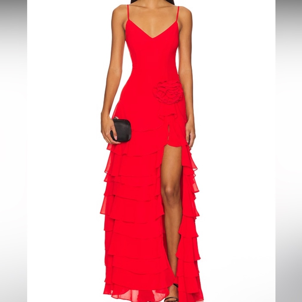 NBD Red Asymmetrical Ruffled Gown for Prom